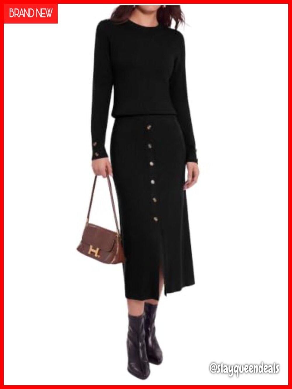 Knit 2 Piece Skirt Set Long Sleeve Sweater Midi Skirt Fall Outfit